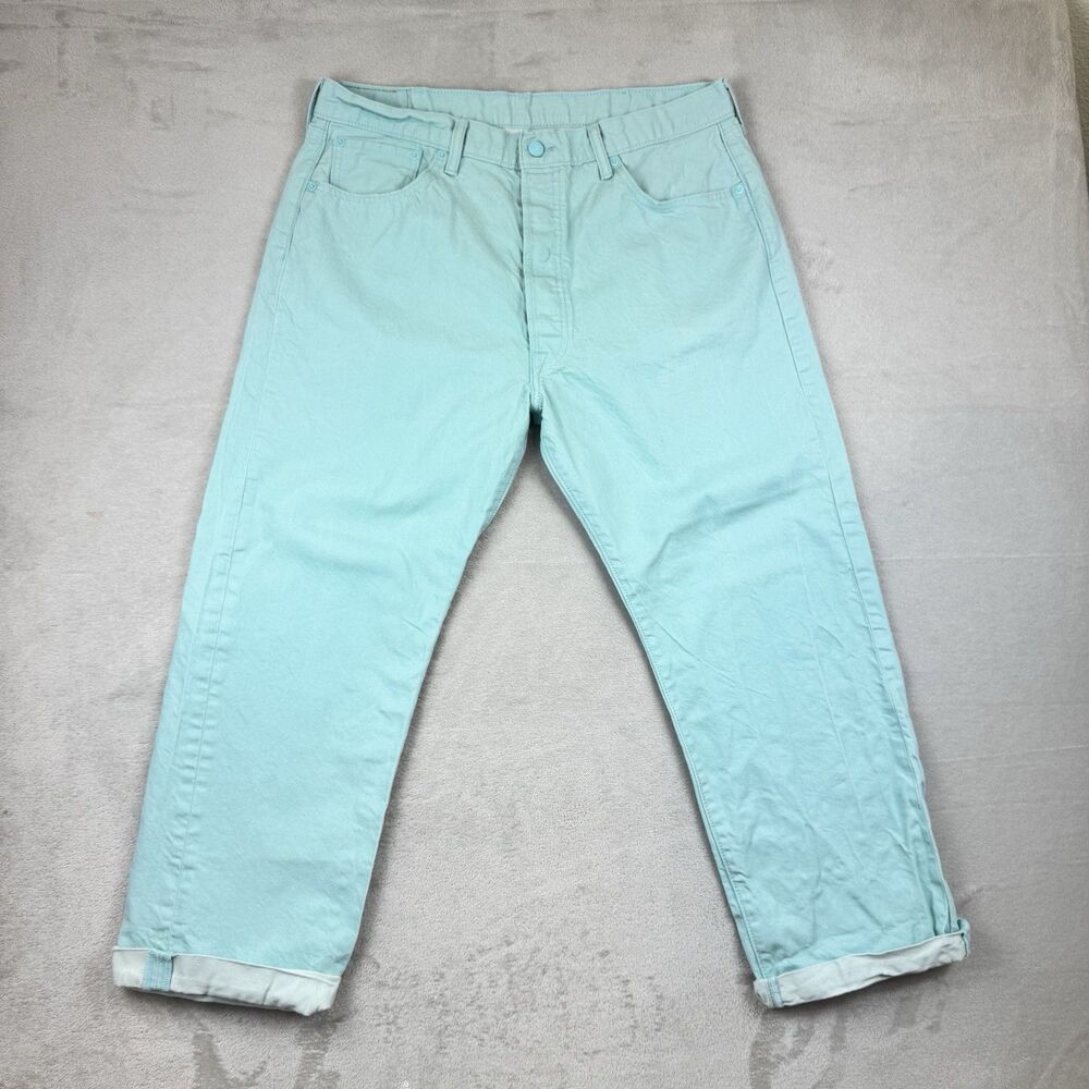 Levis 501 Mens 38x30 Mint Green Denim Jeans Button Fly Colored Pastel
